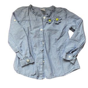 Blue/White Striped Blouse w/ 3D Flower Details